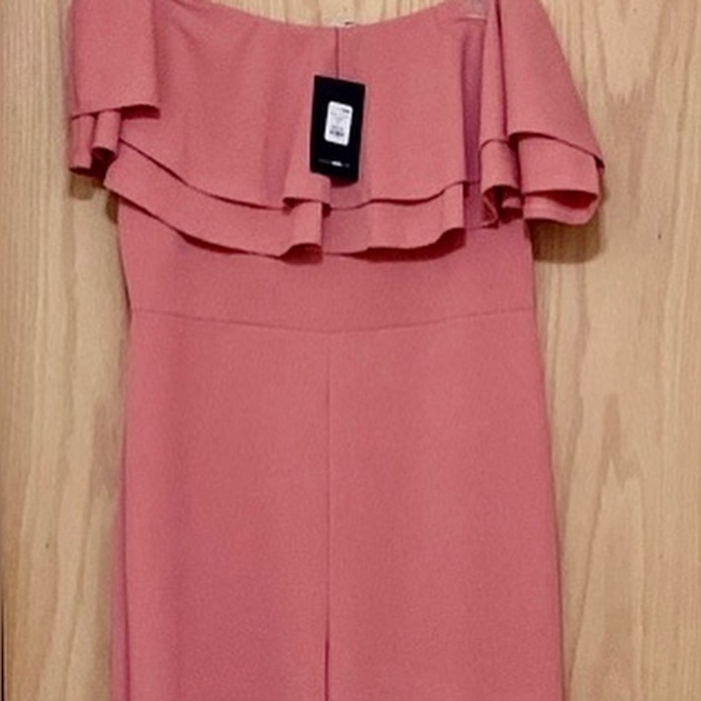 Fashion Nova Strapless Pink Ruffled Jumpsuit